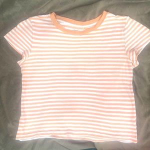 Nude and white striped crop top baby tee